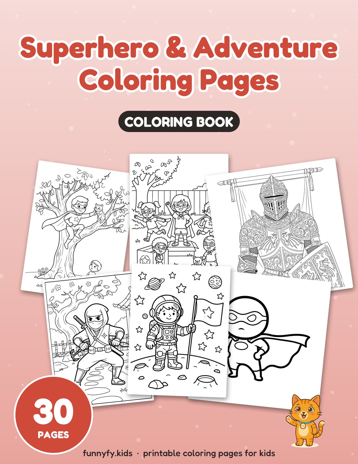 Superhero & Adventure printable coloring book cover