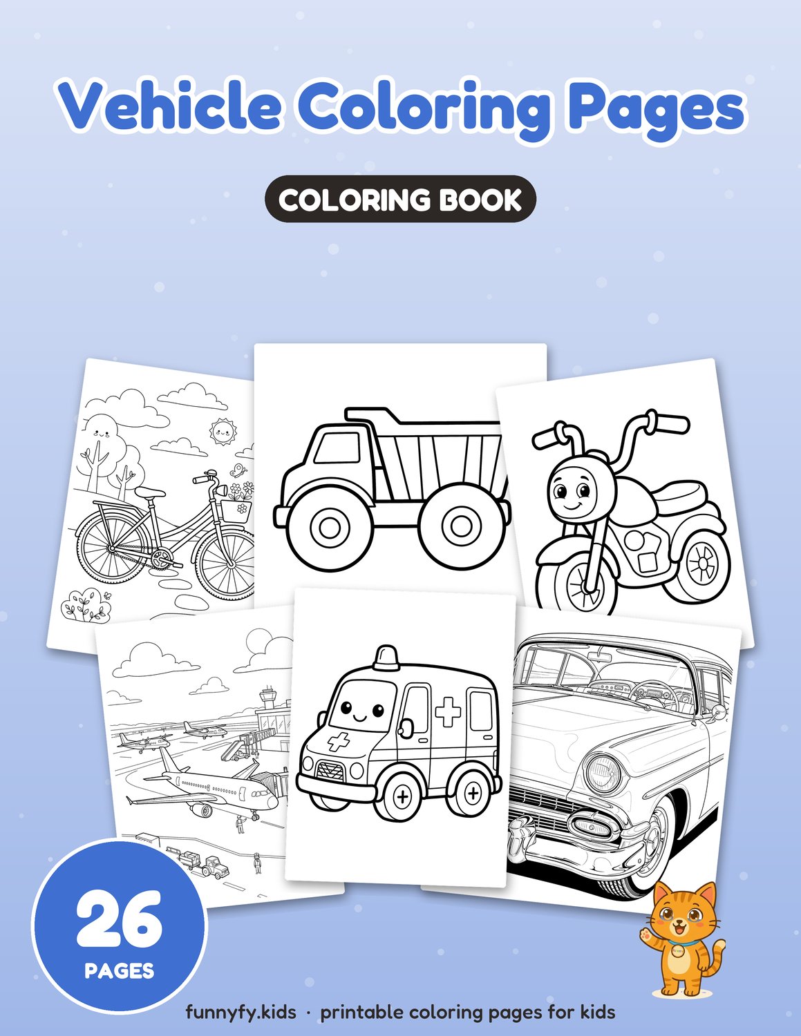Vehicle printable coloring book cover