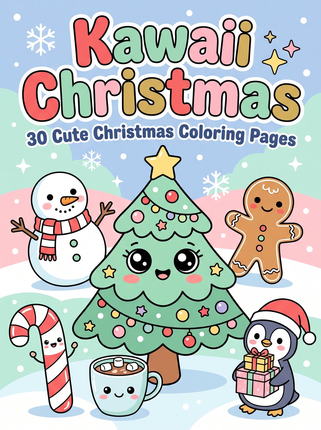 Kawaii Christmas printable coloring book cover