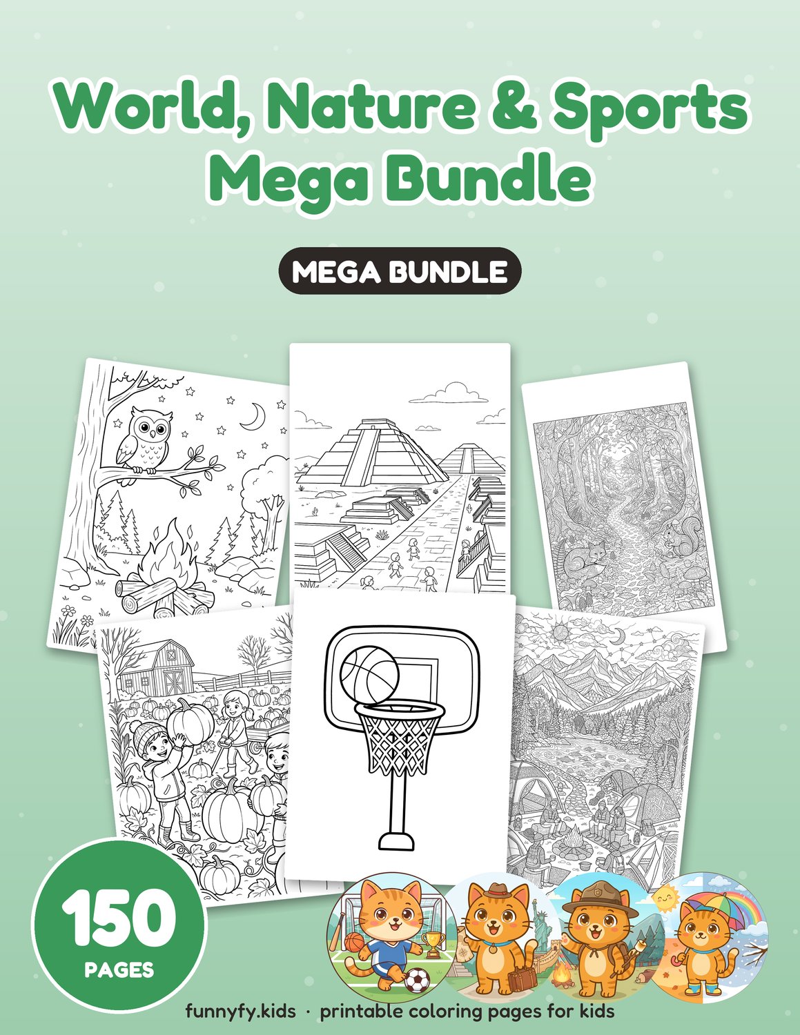 World, Nature & Sports printable coloring book cover