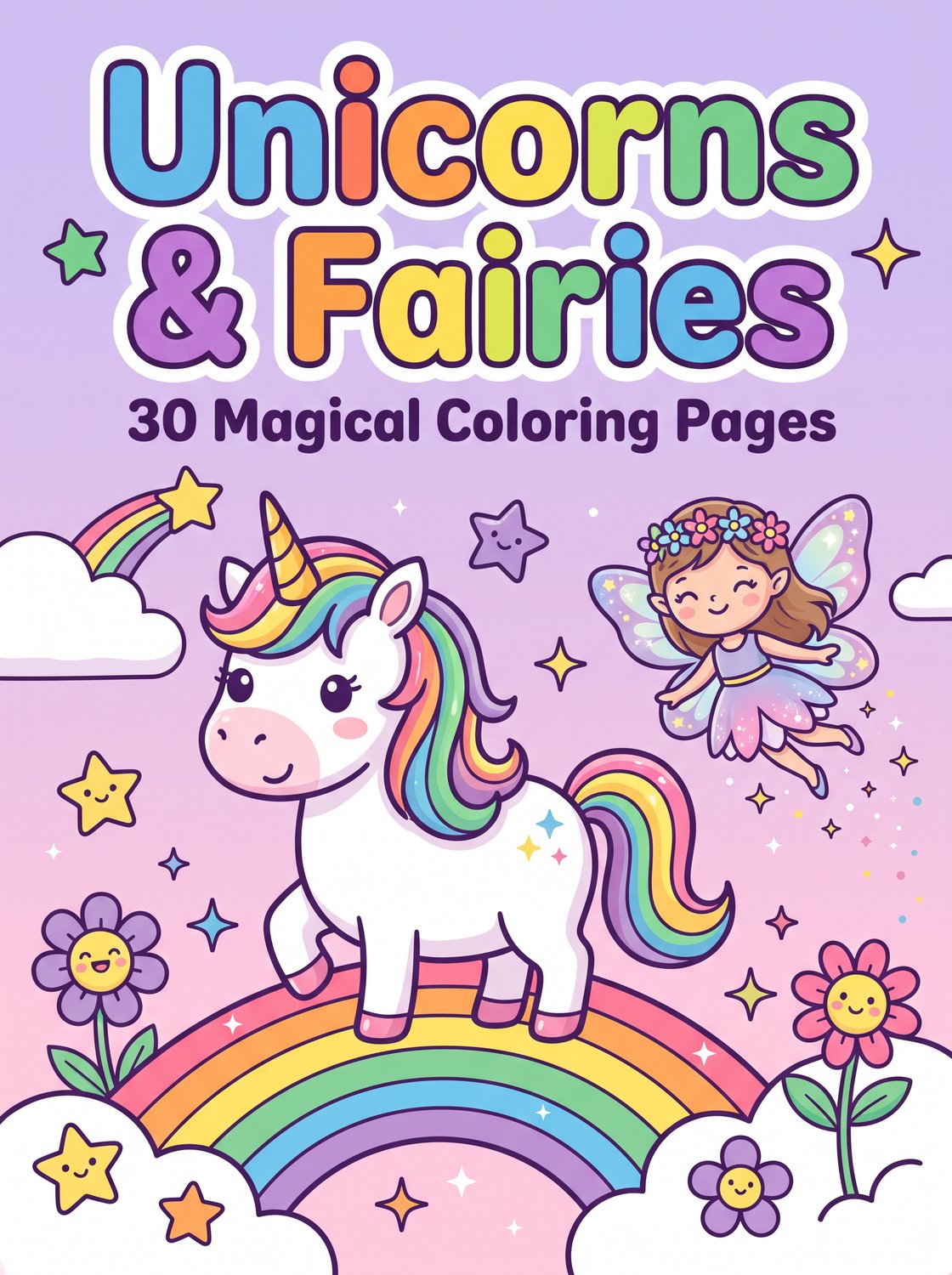 Unicorns & Fairies printable coloring book cover