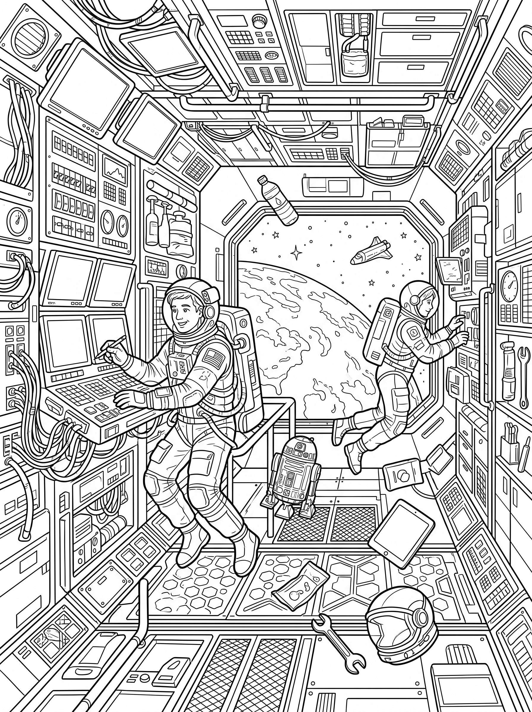 Inside the Space Station coloring page