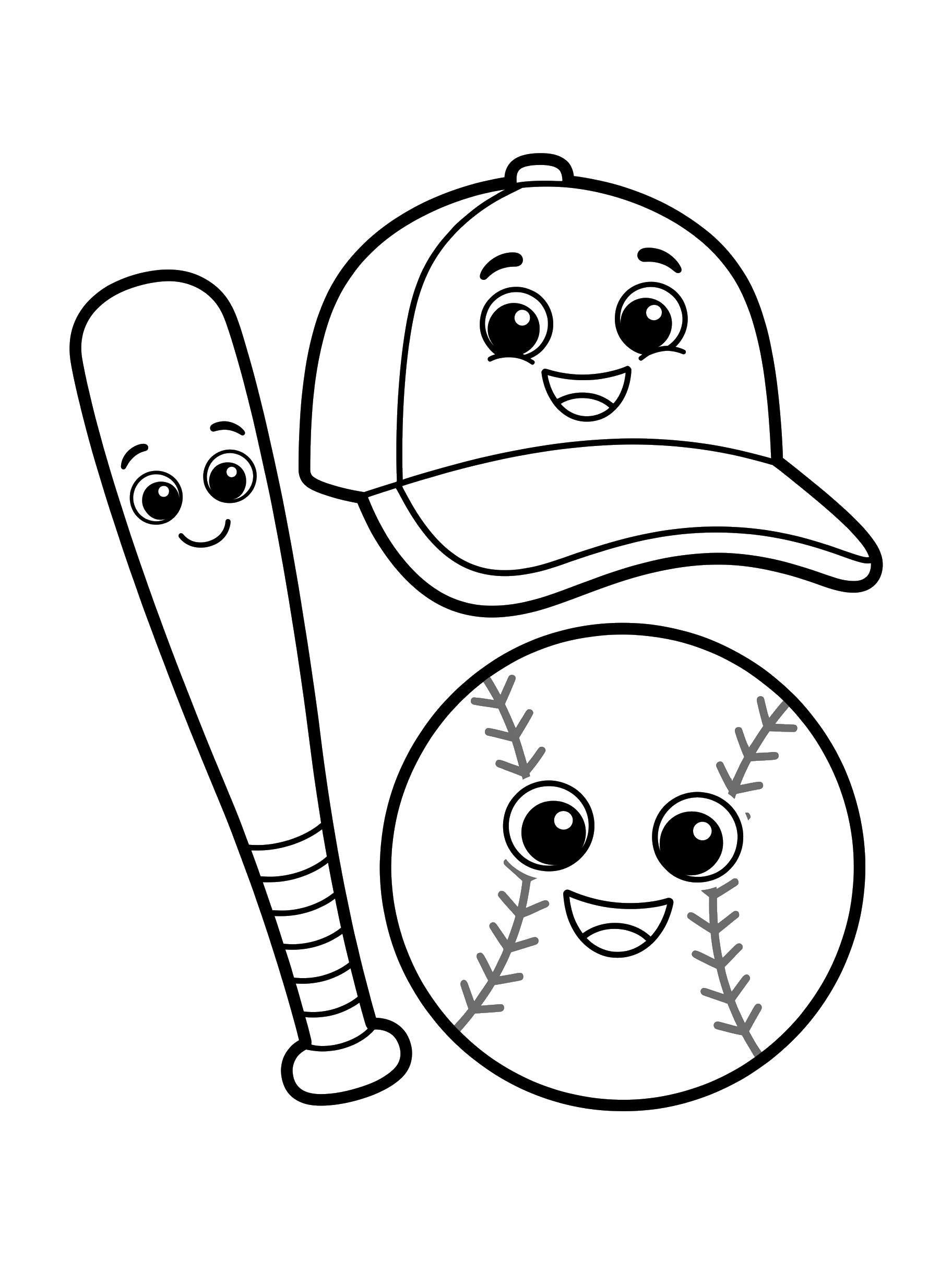 Baseball Bat, Ball and Cap coloring page
