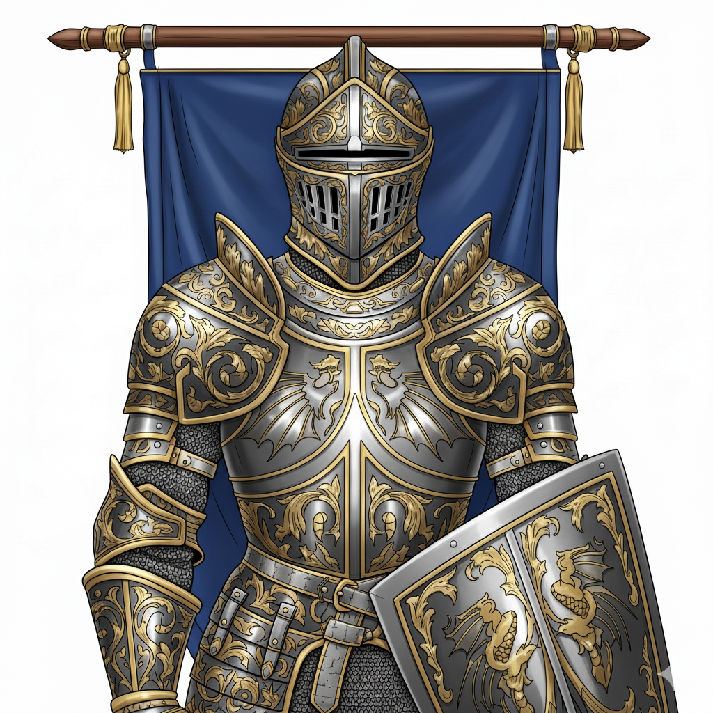 Caballero coloreado con efectos metálicos y detalles dorados