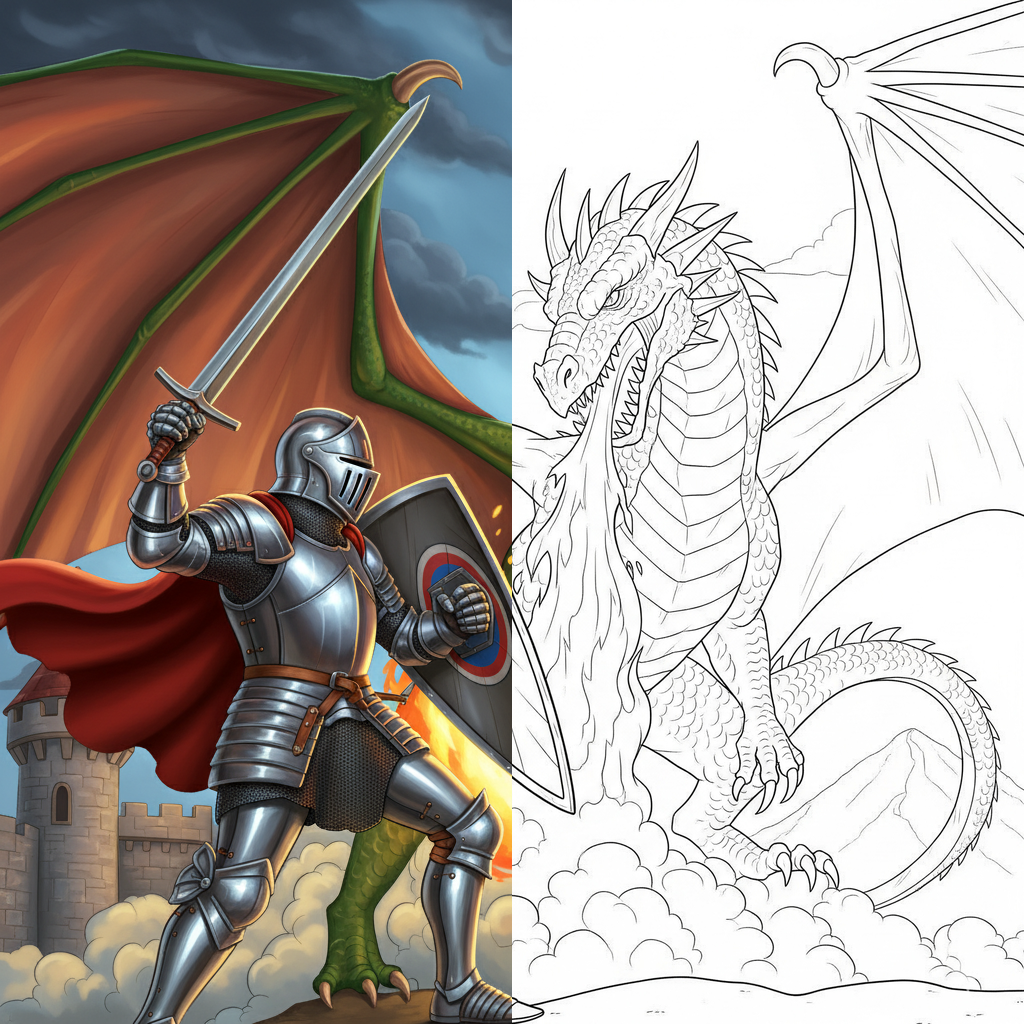 Caballero Luchando con Dragón