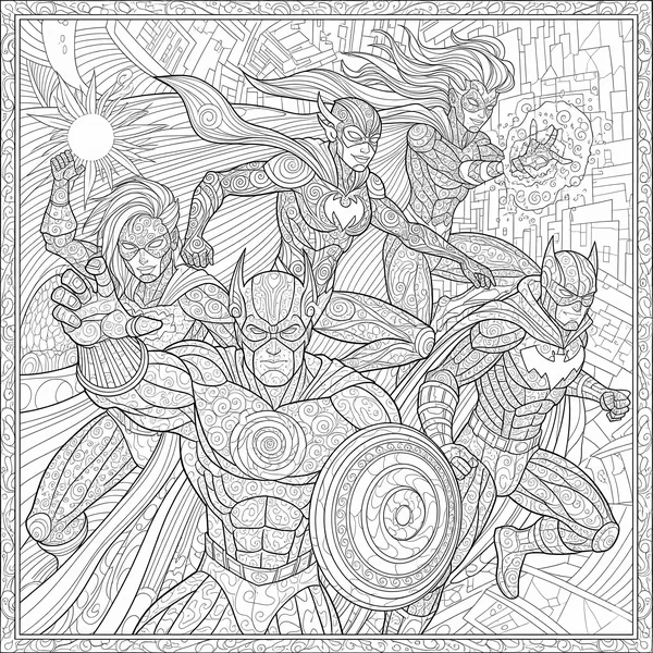 Group of four different superheroes in a team pose