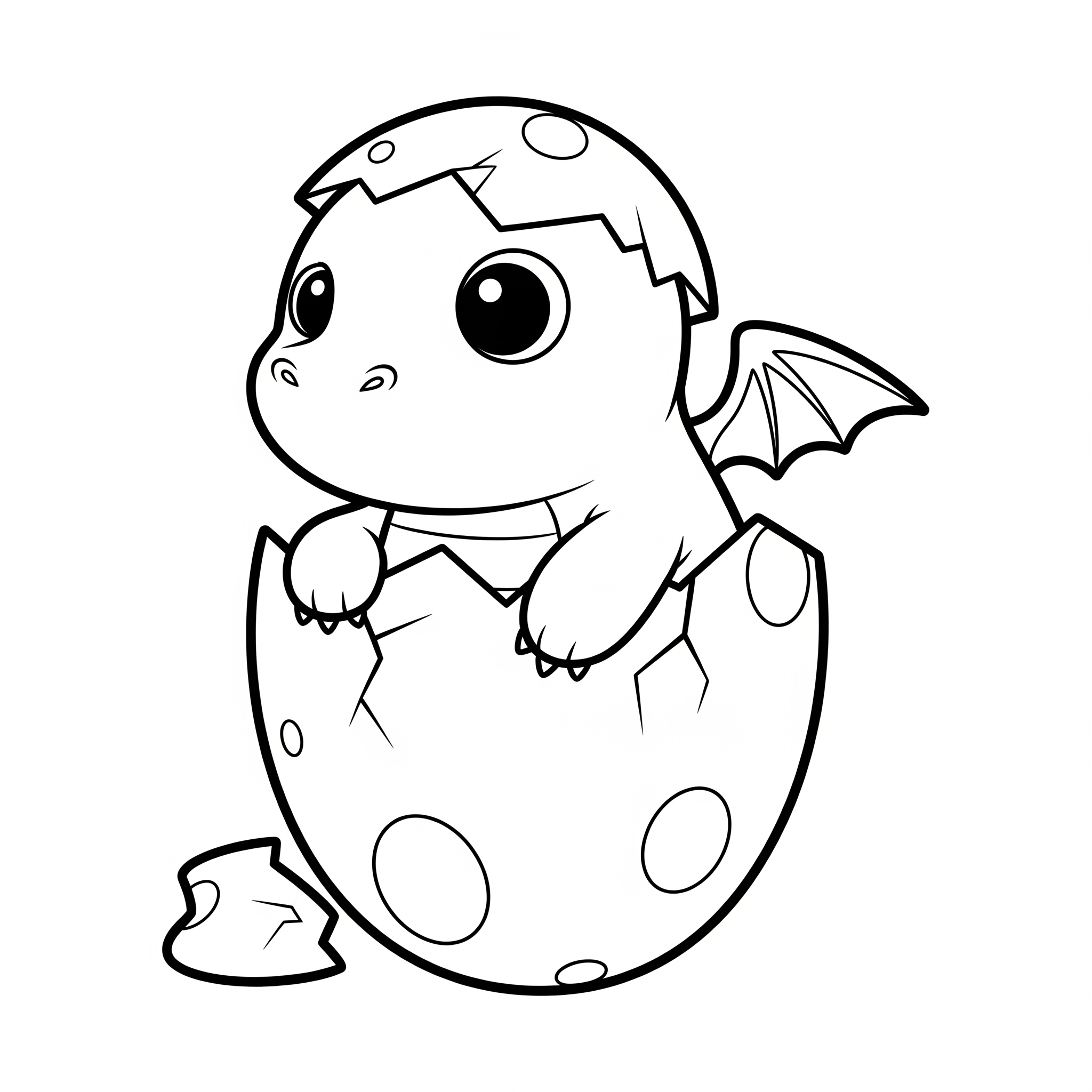 Bebé dragón de caricatura saliendo de un cascarón de huevo