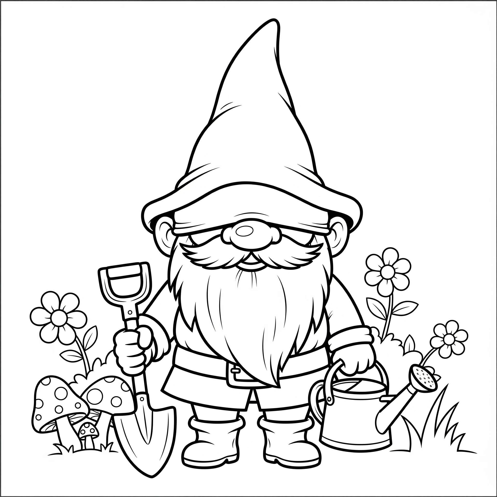Gnomo de jardín de caricatura con gorro alto y barba larga