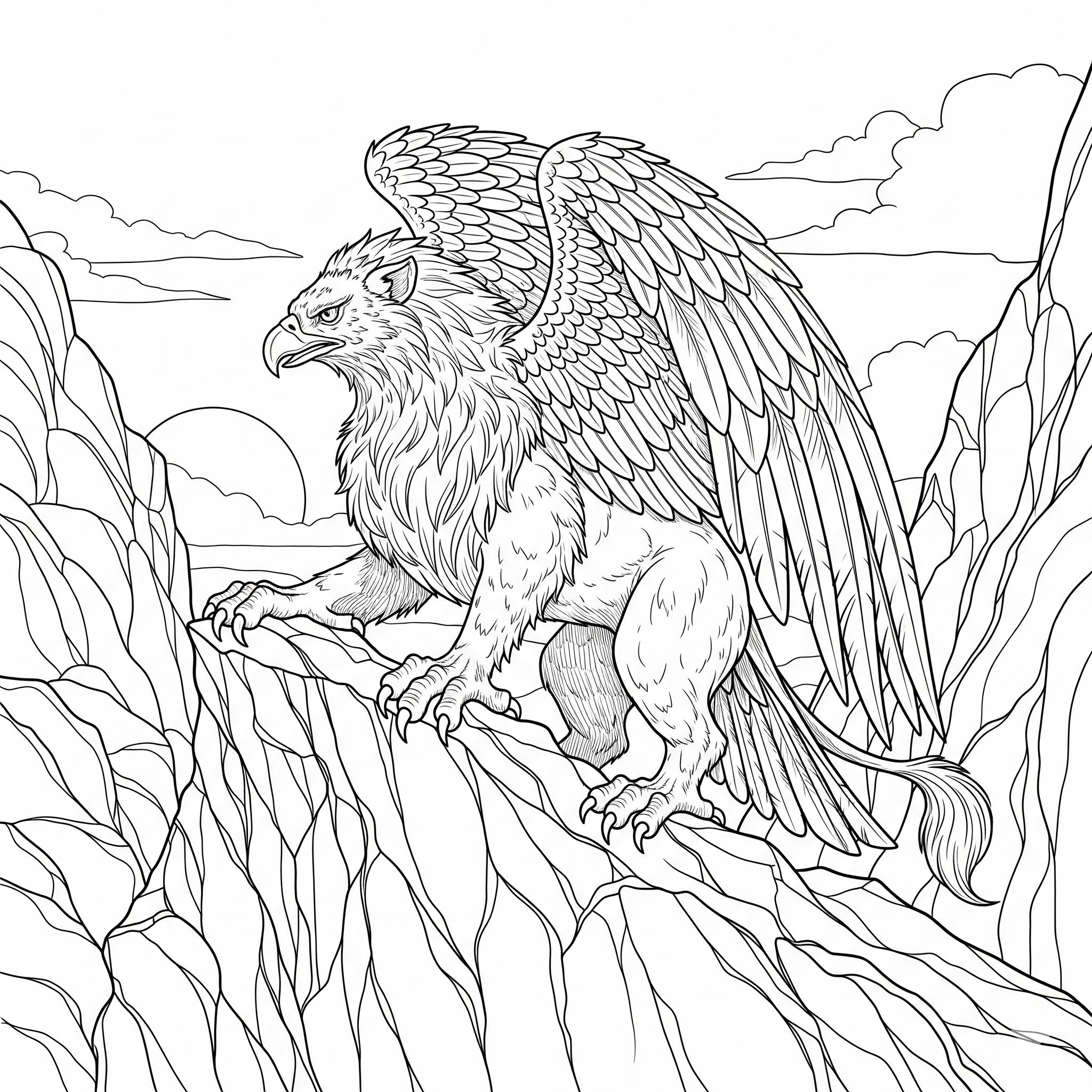 Grifo con cuerpo de león y cabeza de águila, para colorear