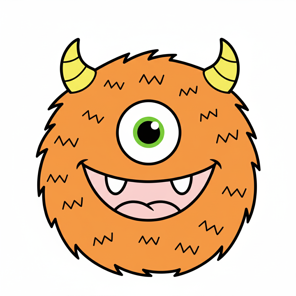 Monstruo amigable coloreado de un azul brillante y peludo