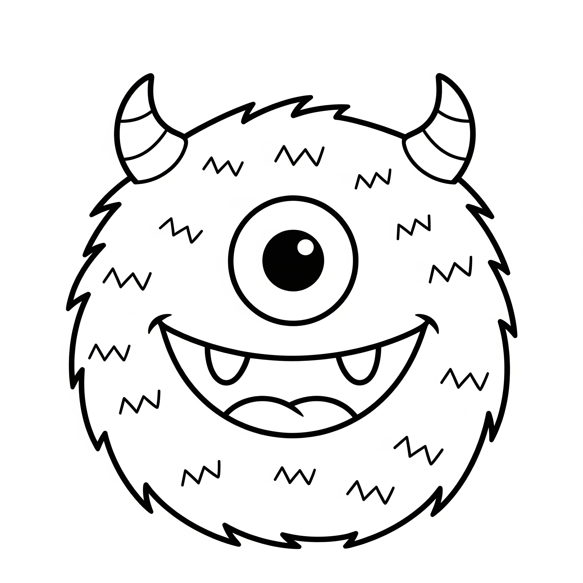 Monstruo de caricatura redondo y peludo con un ojo y una sonrisa