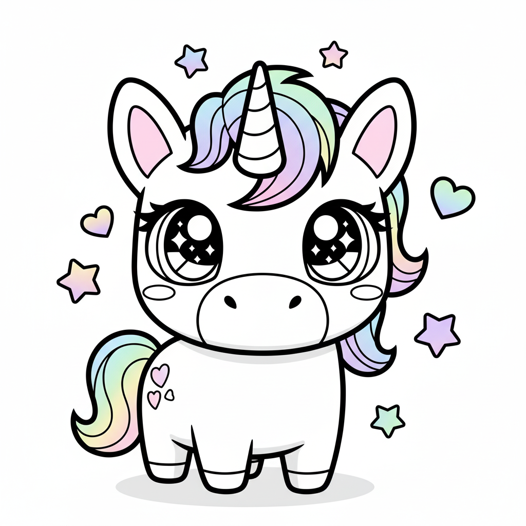 Unicornio coloreado con cuerpo blanco y crin de colores pastel