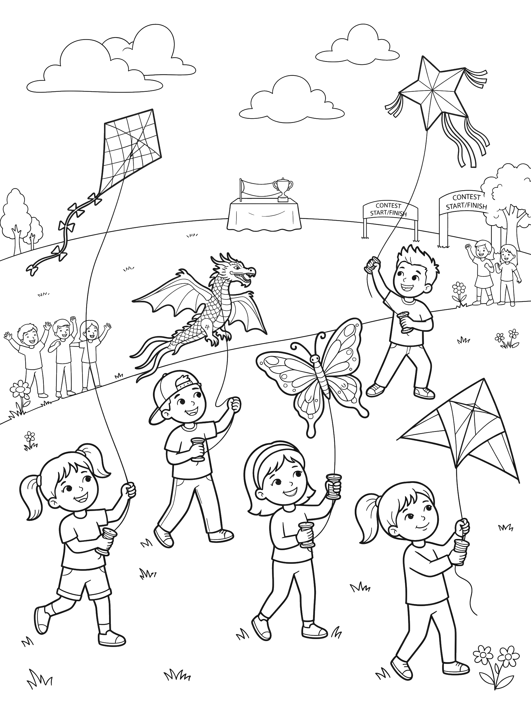 Kite Flying Contest coloring page