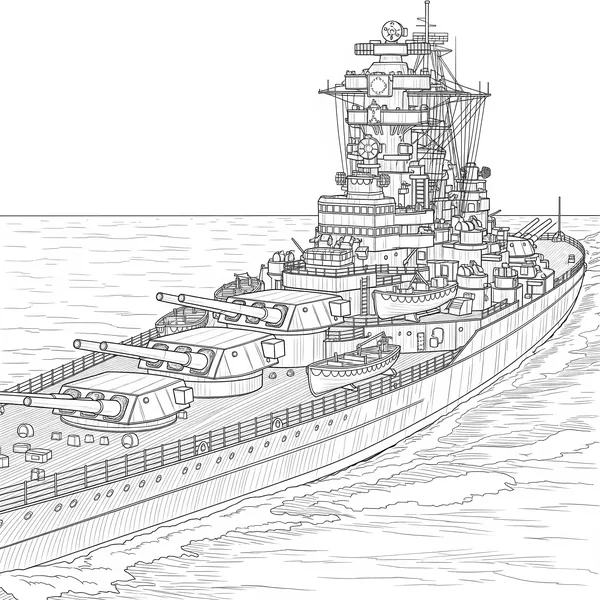 Warship with cannons and a detailed superstructure, to color