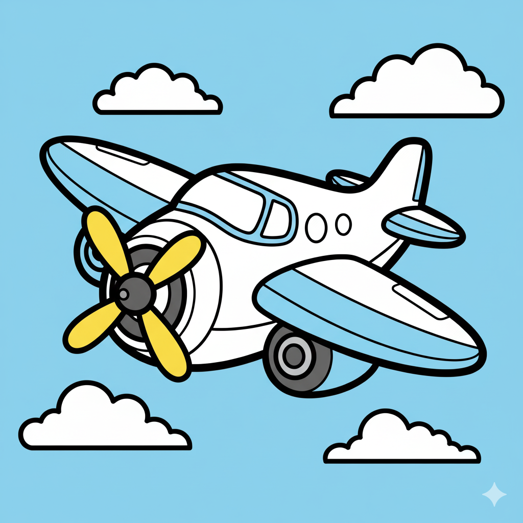 Avión coloreado de azul y blanco sobre un fondo de cielo