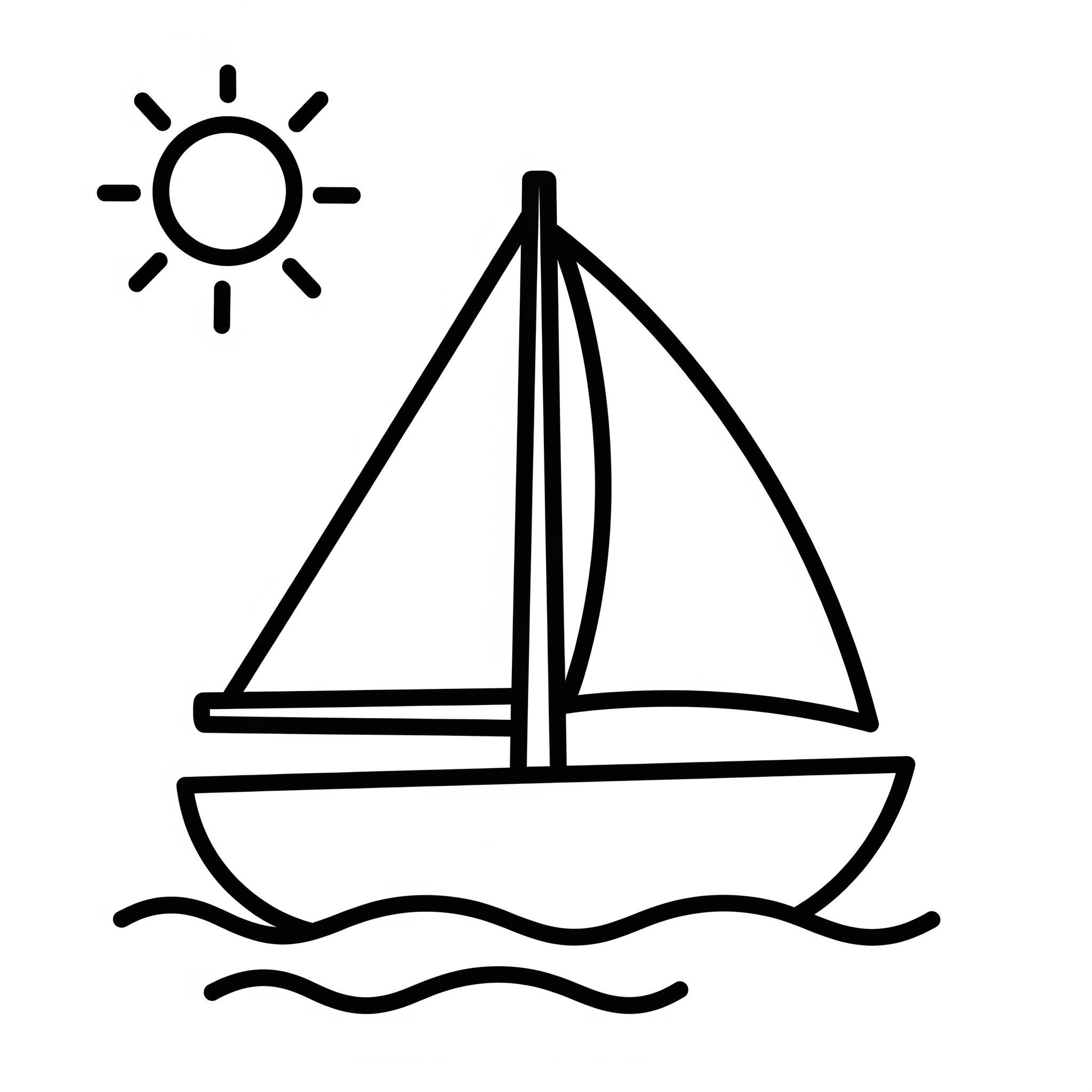 Barco de vela sencillo sobre olas de caricatura