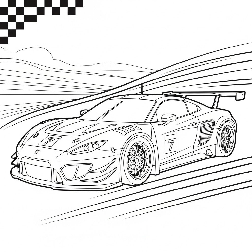 Carro de carreras sin colorear - líneas dinámicas y deportivas