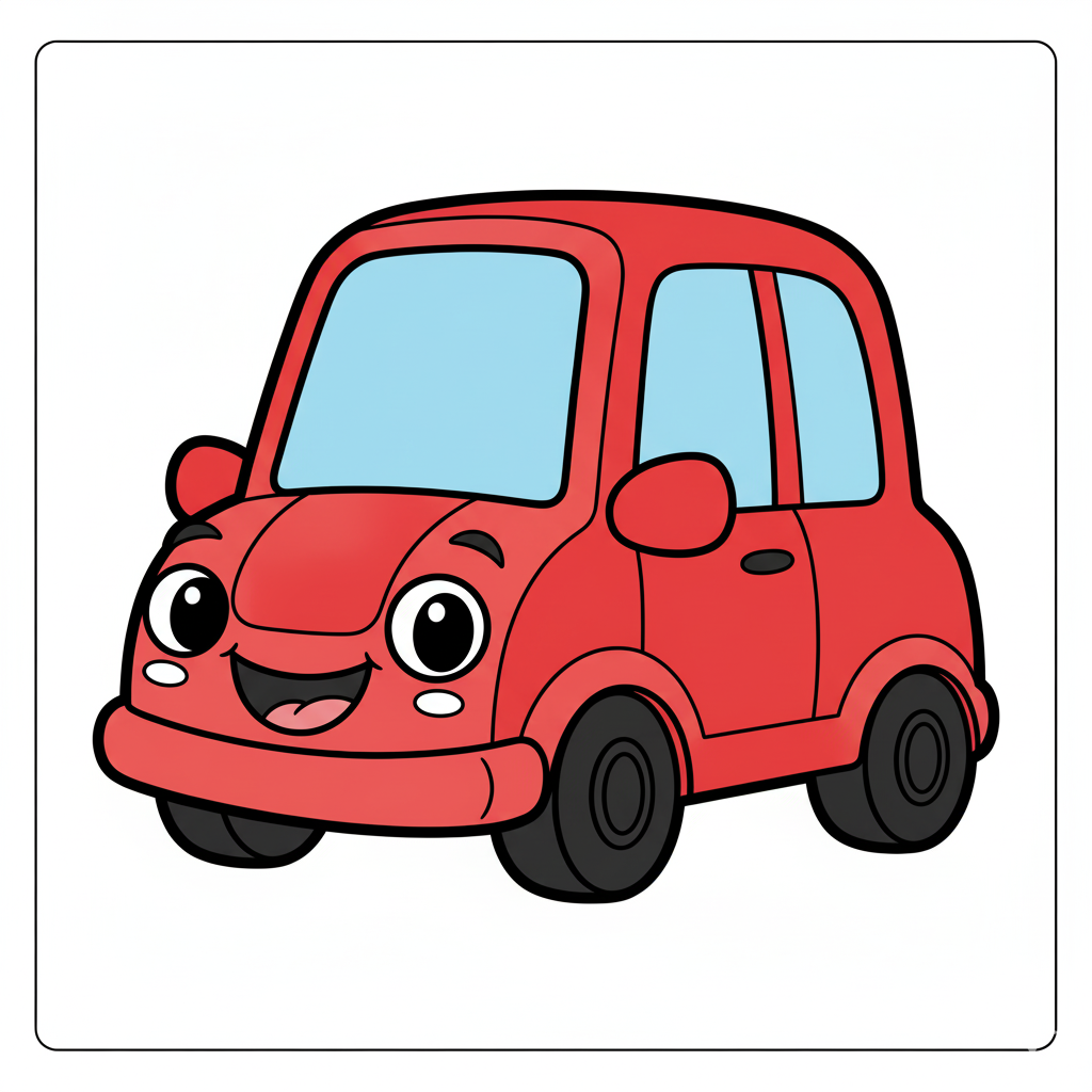 Coche de caricatura coloreado de un rojo brillante