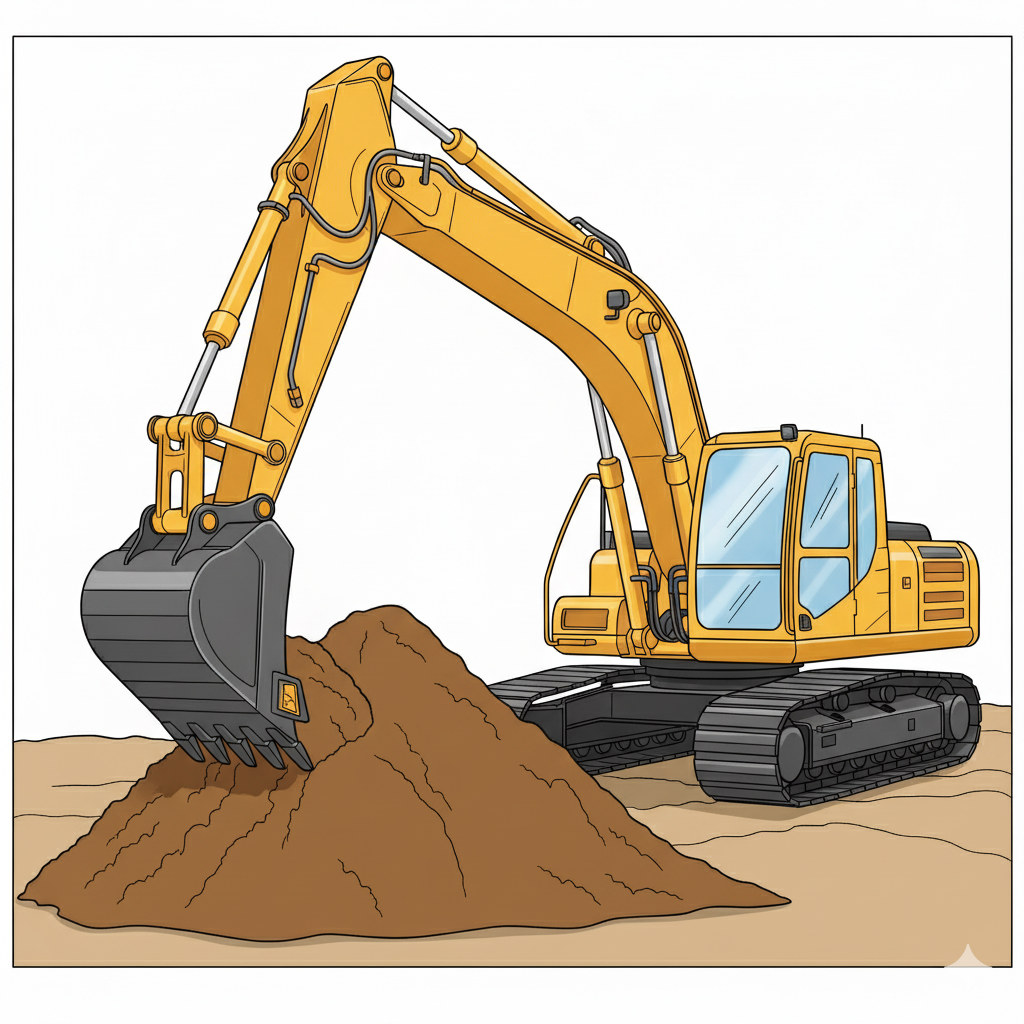 Excavadora coloreada en amarillo y negro sobre un montón de tierra
