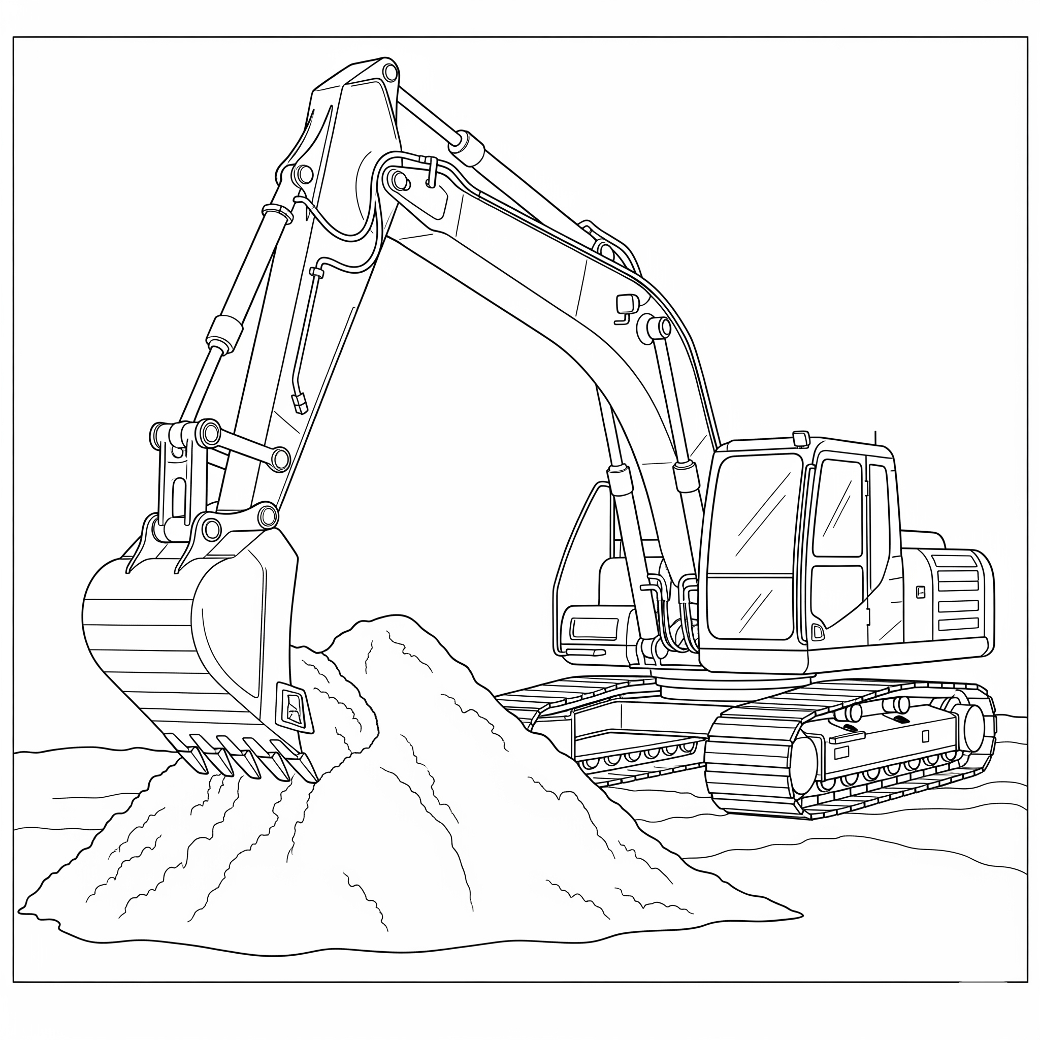 Excavadora con brazo articulado y pala, para colorear