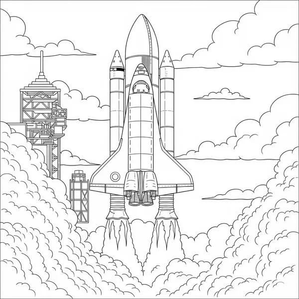 Space shuttle lifting off with smoke and fire, highly detailed