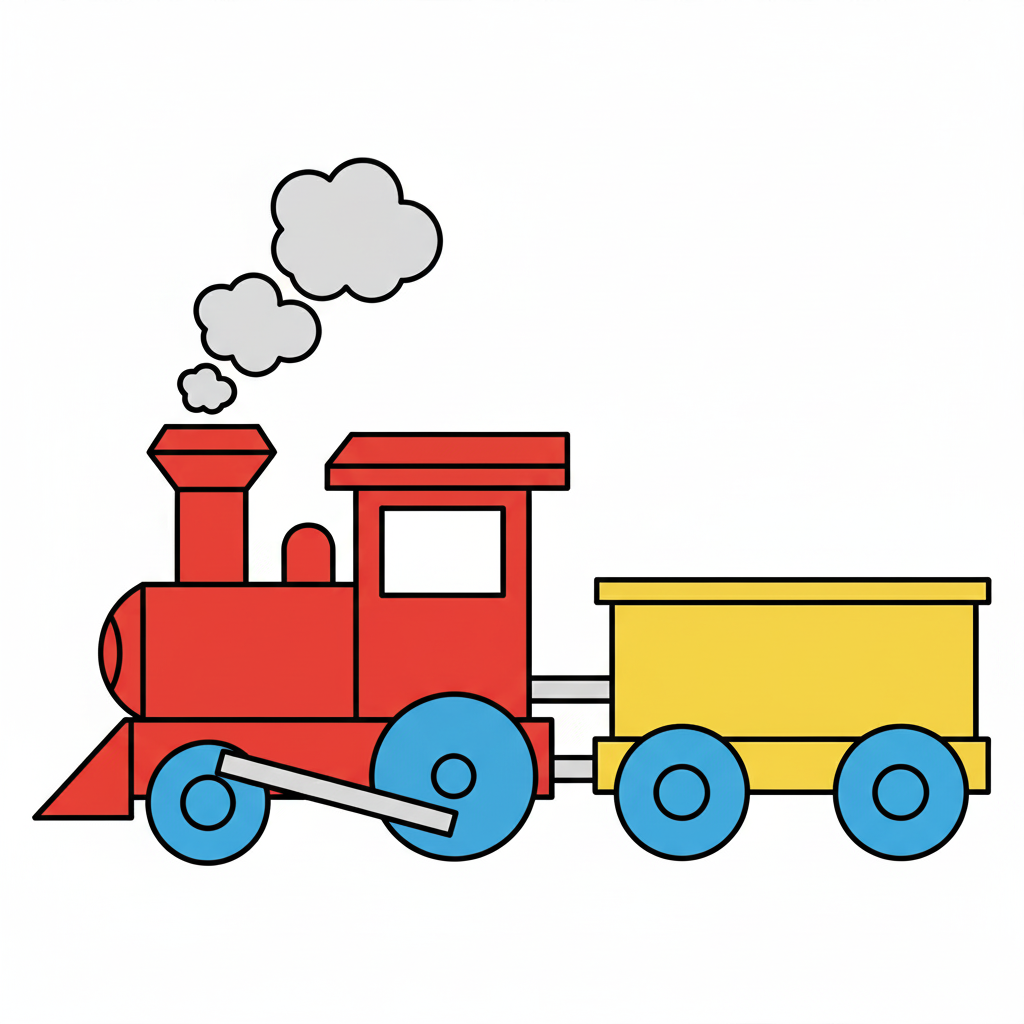 Tren de juguete coloreado con colores primarios brillantes