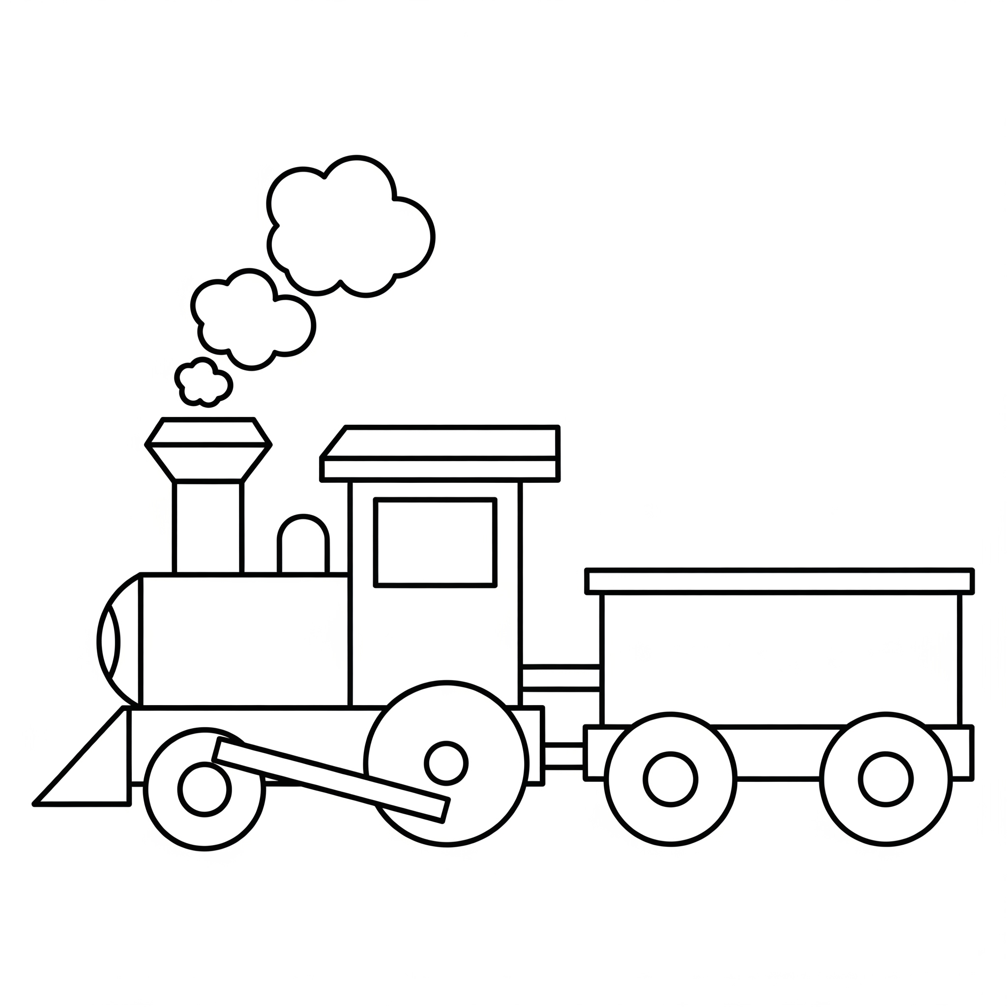 Tren de juguete con locomotora y un vagón, líneas gruesas