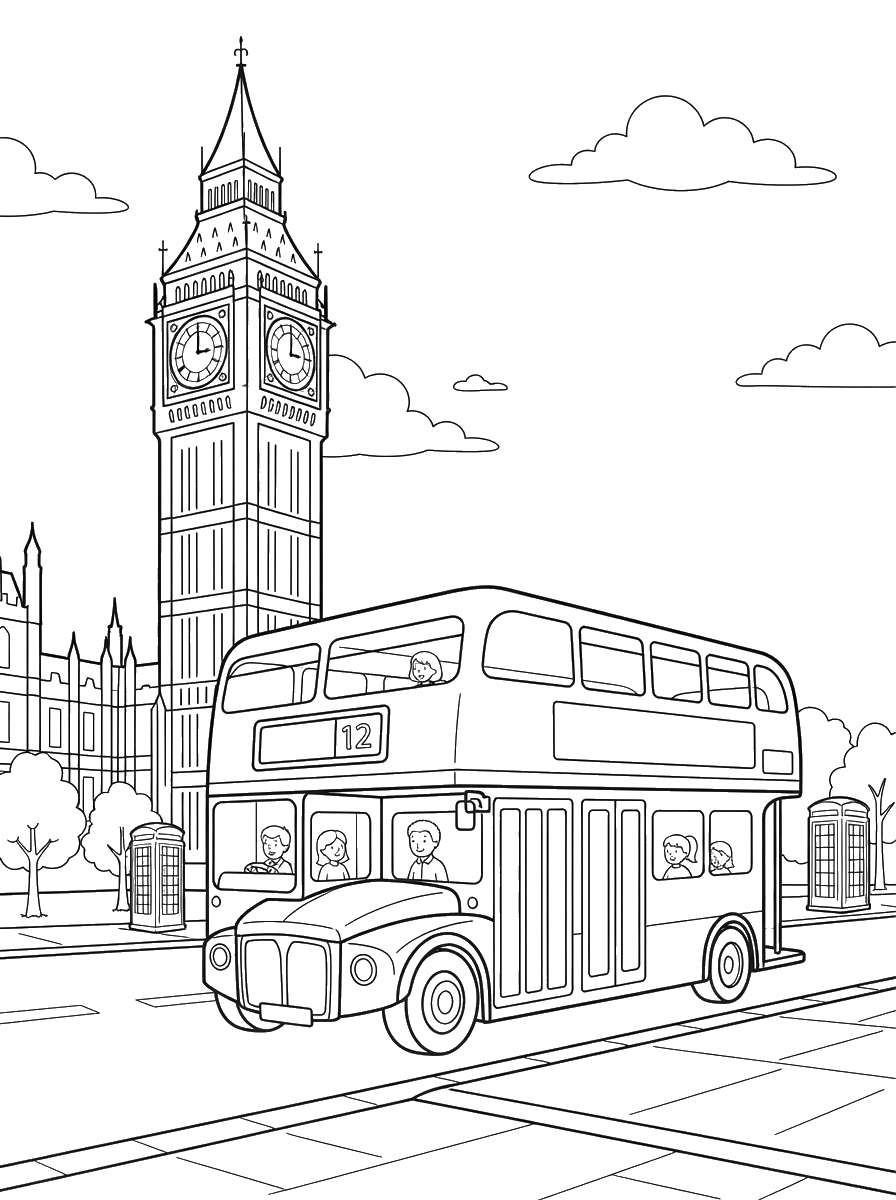 Double-Decker Bus by Big Ben coloring page