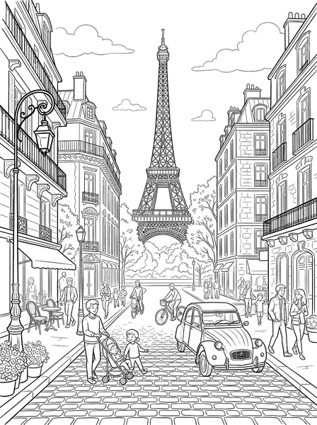 Paris Street with the Eiffel Tower