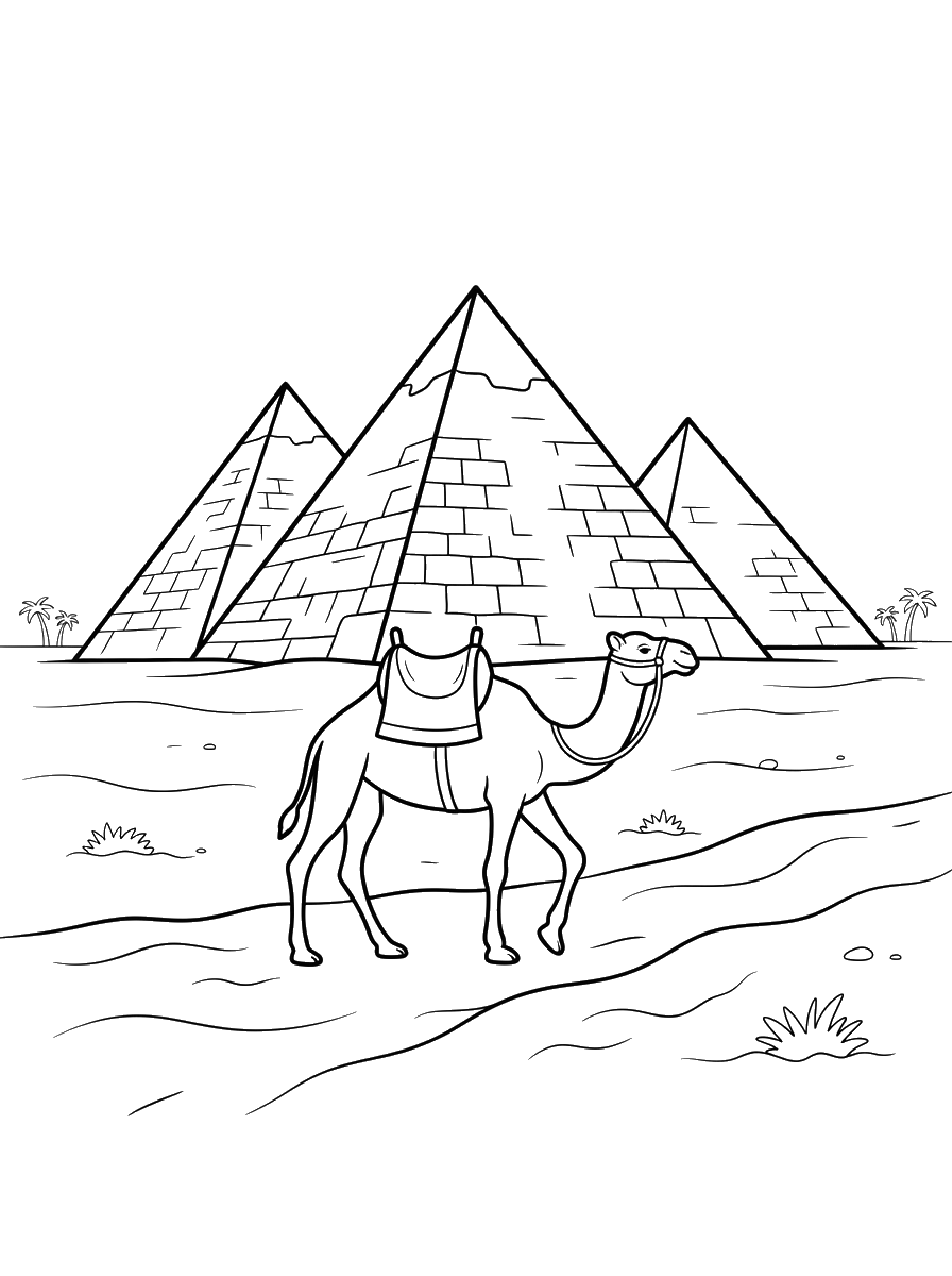 Pyramids and Camel in the Desert coloring page