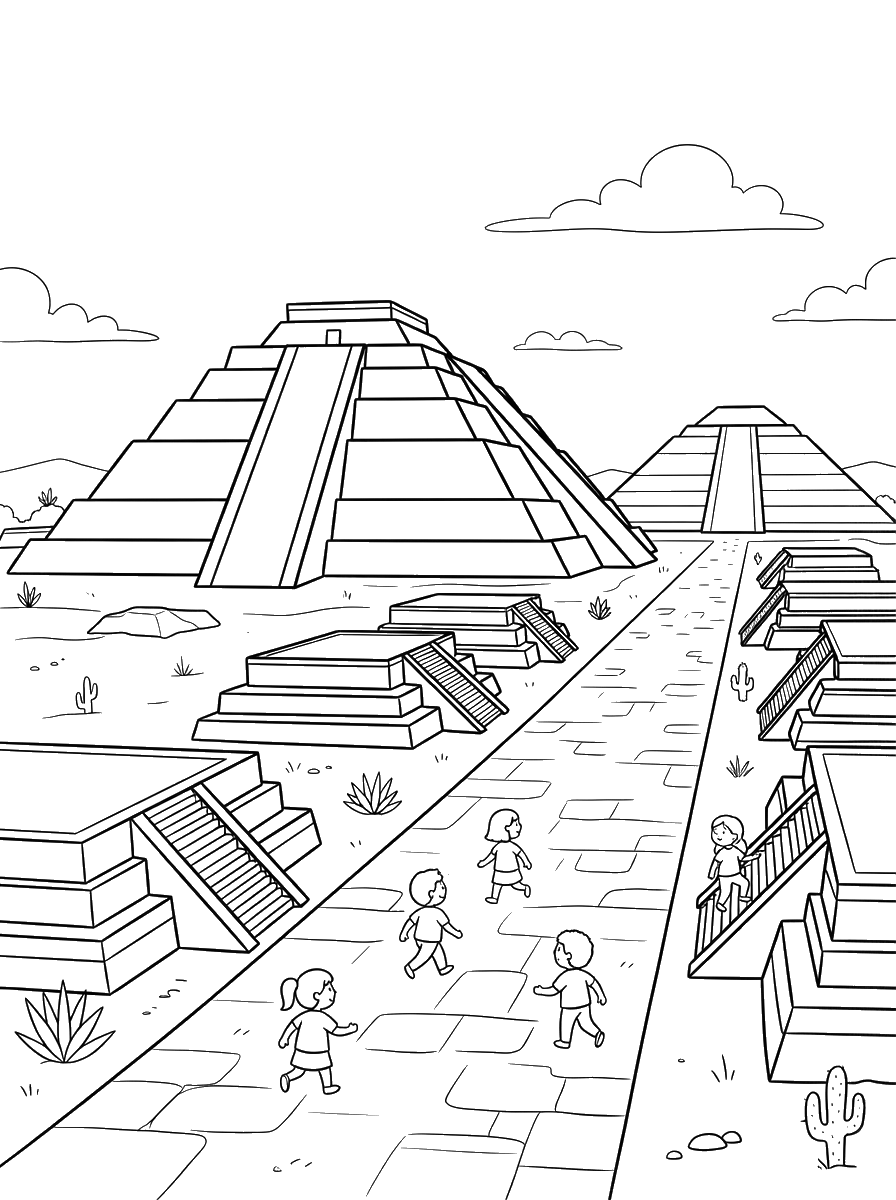 Pyramids of Teotihuacan coloring page